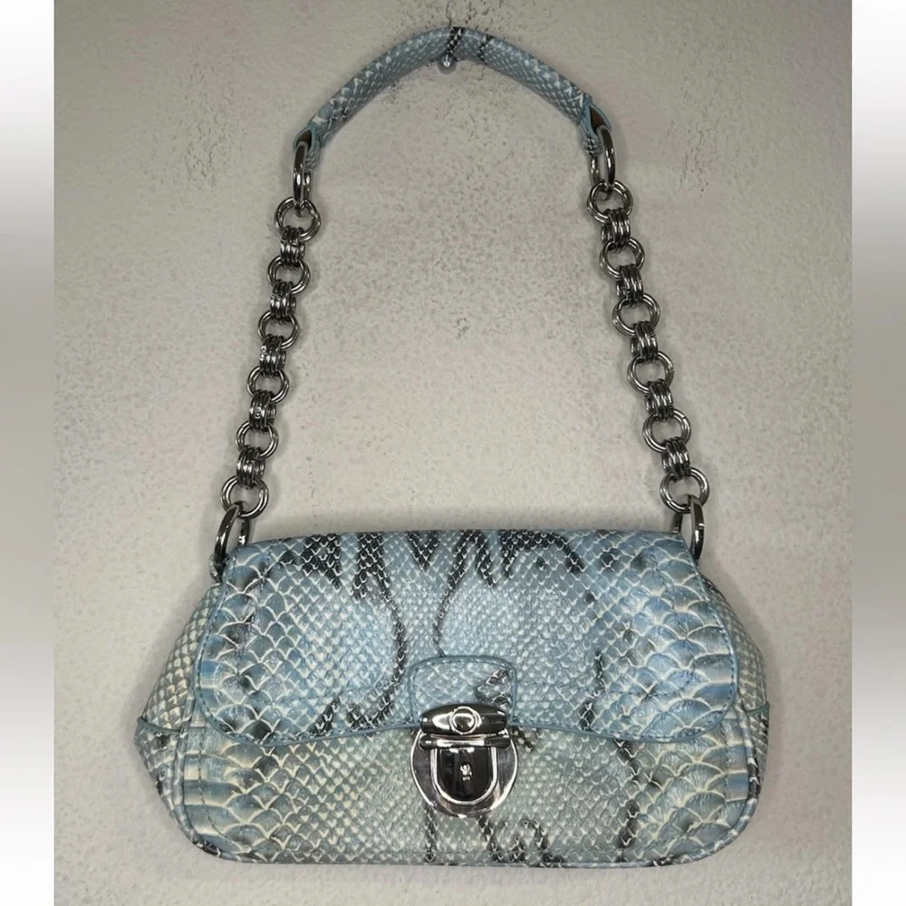 VTG 90’s Y2K Turquoise Exotic Snakeskin Python Luxury Handbag RARE - Picture 13 of 16